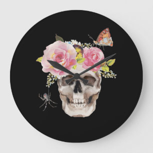Schedel Bloemen Vlinder Spin Halloween Cadeau Grote Klok