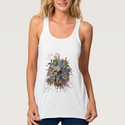 SCHEDEL BLOEMENKLEUR VLINDER TANKTOP (Voorkant)