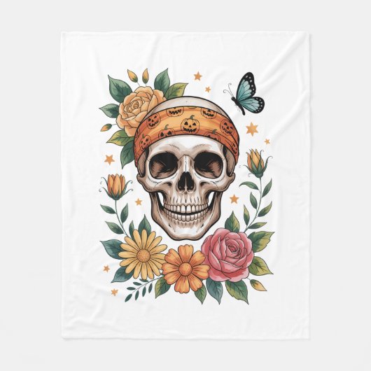 Schedel Bloemrijk Halloween Spoken Fleece Deken (Voorkant)