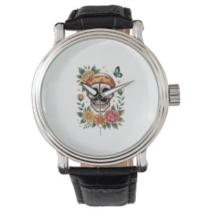 Schedel Bloemrijk Halloween Spoken Horloge