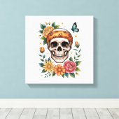Schedel Bloemrijke Halloween Griezelig Canvas Afdruk (Insitu (Houten vloer))