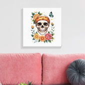 Schedel Bloemrijke Halloween Griezelig Canvas Afdruk (Insitu (Woonkamer))