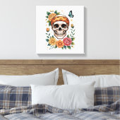 Schedel Bloemrijke Halloween Griezelig Canvas Afdruk (Insitu (Slaapkamer))