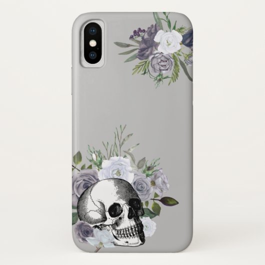 Schedel Bloemrozen Zwart Wit Goth Halloween Hoesje (Achterkant)