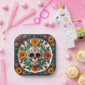 💀🌹Schedel & Bloom Square Dia de los MuertosFiest Papieren Bordje (Feest)