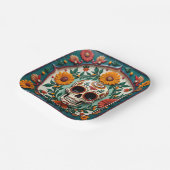 💀🌹Schedel & Bloom Square Dia de los MuertosFiest Papieren Bordje (Gebogen)