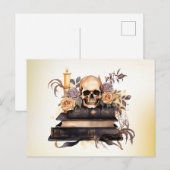 Schedel Boeken Grijs en Goud Rozen Groen Halloween Feestdagenkaart (Voorkant / Achterkant)