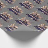 Schedel Boeken Grijs Goud Rozen Patroon Halloween Cadeaupapier (Hoek)