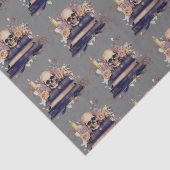 Schedel Boeken Grijs Goud Rozen Patroon Halloween Tissuepapier (Detail)