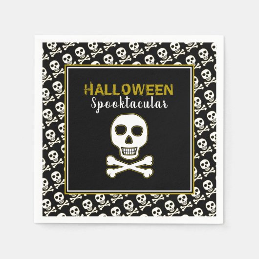 Schedel & Botten, Goud Halloween Feest Servet (Voorkant)