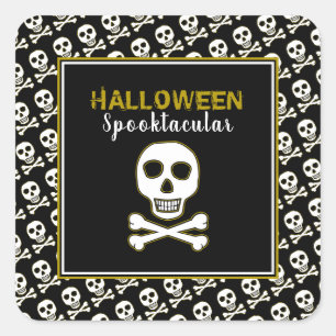 Schedel & Botten, Gouden Halloweenfeest Vierkante Sticker