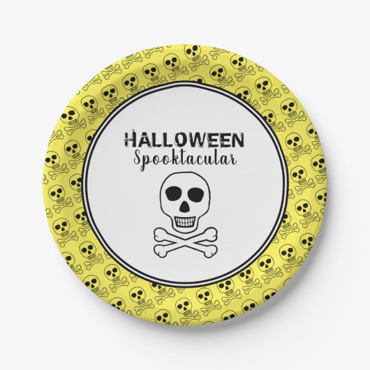 Schedel & Botten, Halloween Feest Papieren Bordje (Voorkant)