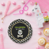 Schedel & Botten, Neon Halloween Feest Papieren Bordje (Feest)