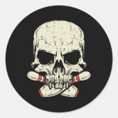 Schedel Bowling Pins Skelet Head Bowler Mannen Boy Ronde Sticker (Voorkant)