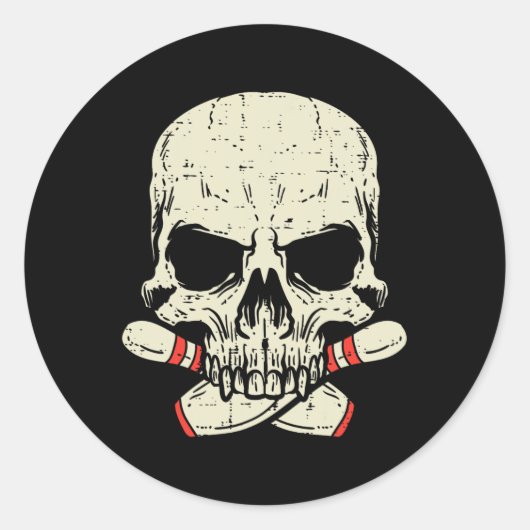 Schedel Bowling Pins Skelet Head Bowler Mannen Boy Ronde Sticker (Voorkant)