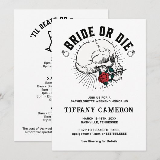 Schedel bruid of Die Gotische Bachelorette Party Kaart (Voorkant / Achterkant)