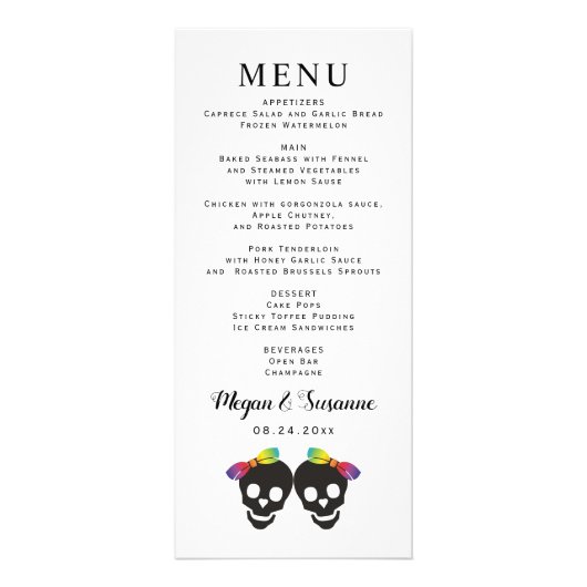 Schedel bruiden, regenboog lesbische bruiloft kaar reclamekaart (Achterkant)