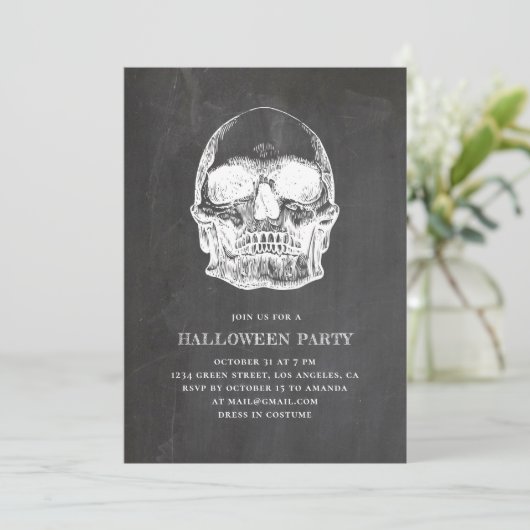  schedel. Chalkboard Halloween feest. Botten Kaart (Staand voorkant)