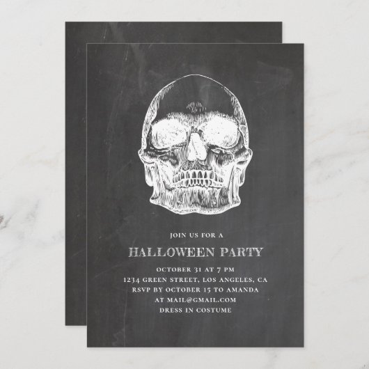  schedel. Chalkboard Halloween feest. Botten Kaart (Voorkant / Achterkant)