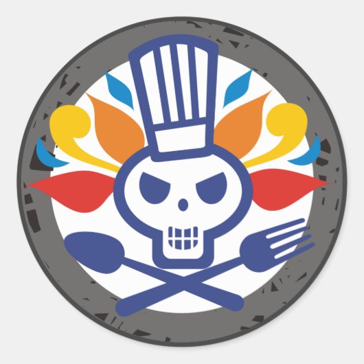 Schedel chef-kok gebruiksvoorwerpen crossbones voe ronde sticker (Voorkant)