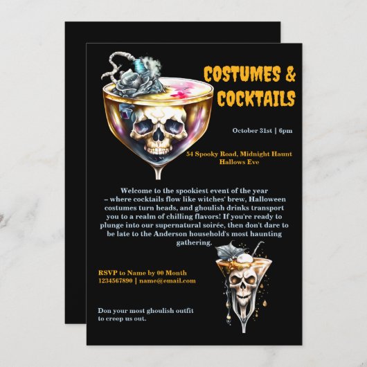 Schedel cocktail drinken zwart sinaasappel Hallowe Kaart (Voorkant / Achterkant)