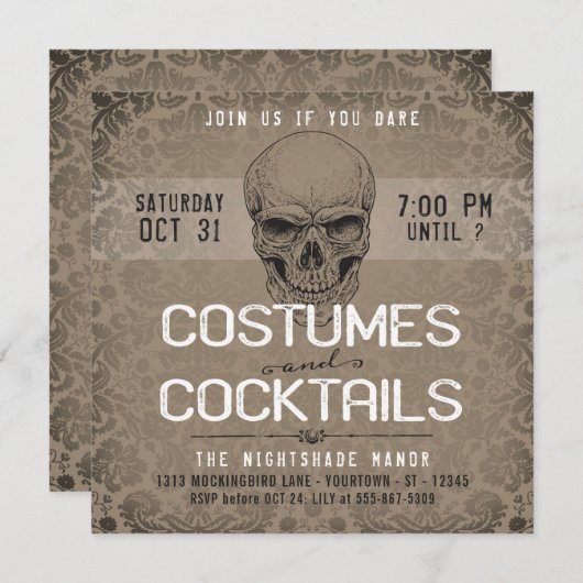 schedel | Costumes & Cocktails Halloween Kaart (Voorkant / Achterkant)