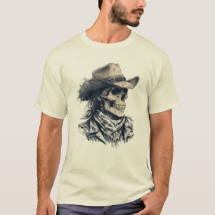 Schedel Cowboyhoed Teken Kunst T-shirt