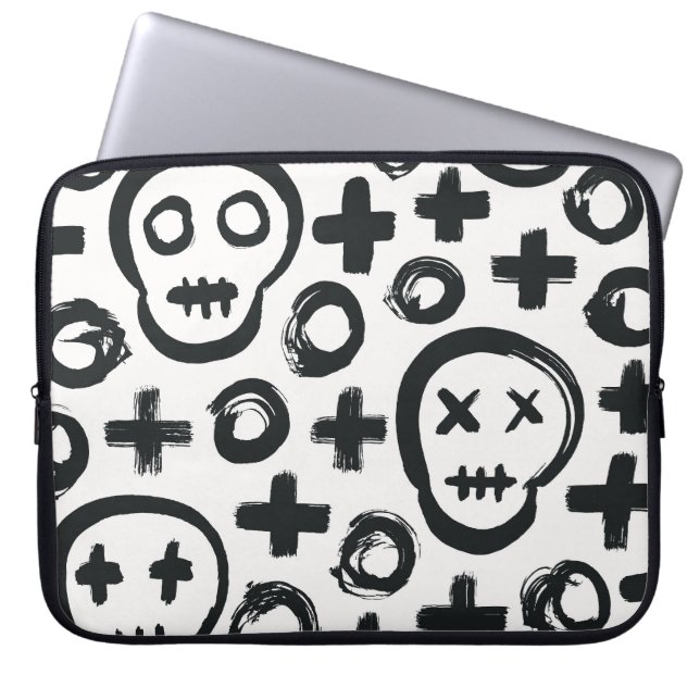 Schedel Cross Circle: Naadloze decoratie. Laptop Sleeve (Voorkant)