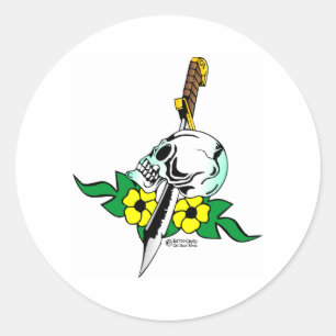Schedel & Dagger Oud Skool Tattoo Ronde Sticker