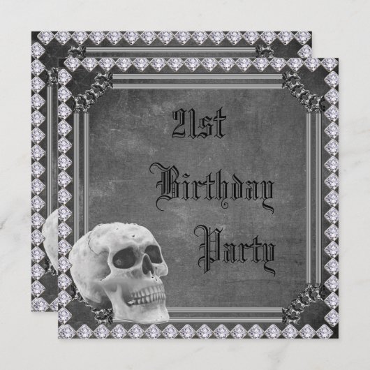 Schedel & Diamanten Dubbelzijdig 21ste Verjaardag Kaart (Voorkant / Achterkant)