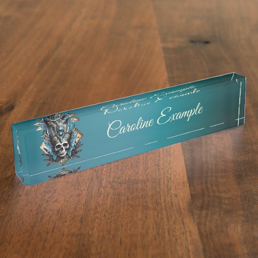 Schedel die het mystieke aura belichaamt naambordje (Zijkant)