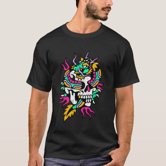 Schedel Draak Amerikaanse Traditionele Oude School T-shirt (Voorkant)