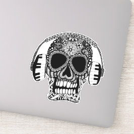 Schedel Dragen Hoofdtelefoon DJ Muziek Sticker