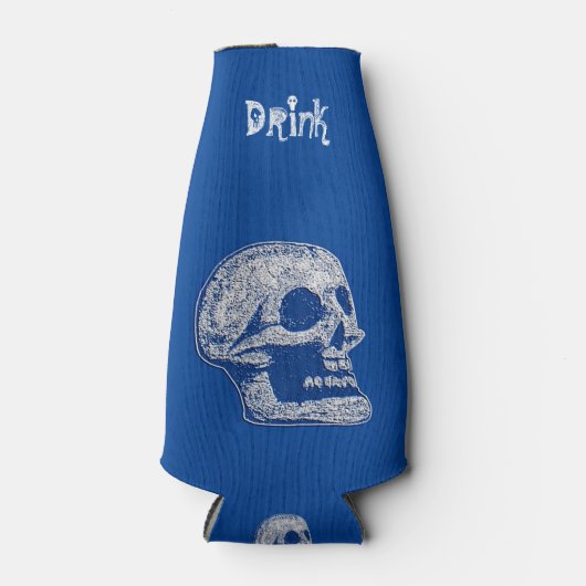 schedel - Drink-wit/blauw Flesjeskoeler (Voorkant)