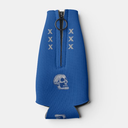 schedel - Drink-wit/blauw Flesjeskoeler (Achterkant)