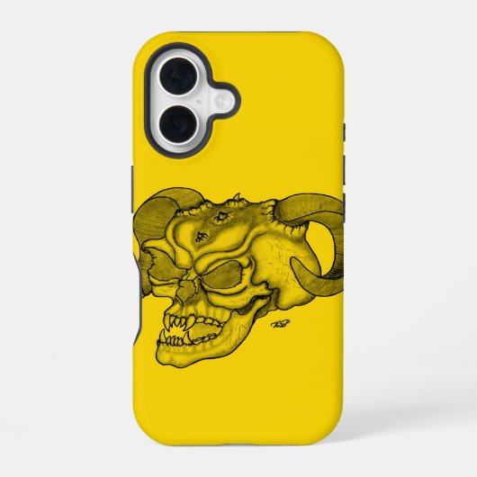Schedel Duivel hoofd Zwart en Geel Design iPhone 16 Hoesje (Achterkant)