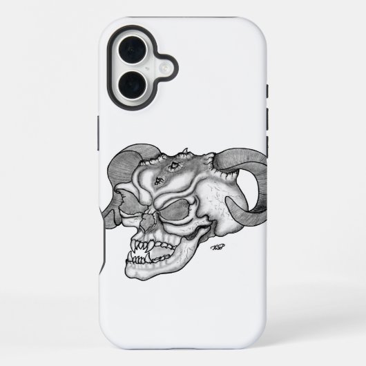 Schedel Duivel hoofd Zwart en wit ontwerp iPhone Hoesje (Achterkant)