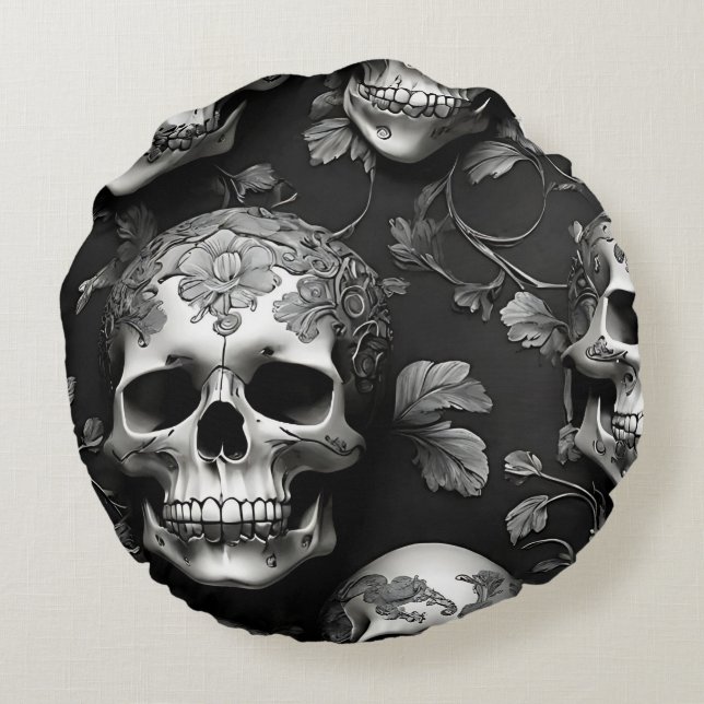 Schedel edgy mysterieus rond kussen (Achterkant)