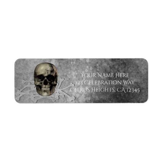 Schedel & een stapel botten Halloween Gotisch Fees Etiket (Voorkant)