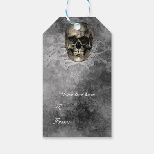 Schedel & een stapel Botten Halloween Gotische Par Cadeaulabel (Voorkant)