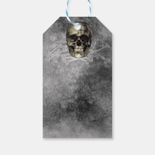 Schedel & een stapel Botten Halloween Gotische Par Cadeaulabel (Achterkant)