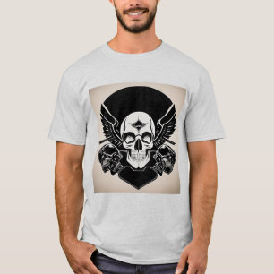 Schedel Embleem Met Vleugels en Sierdetails T-shirt
