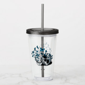 Schedel en Blauwe Vlinders Gothgray Acryl Drinkbeker