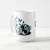 Schedel en blauwe vlinders koffiemok (Voorkant links)