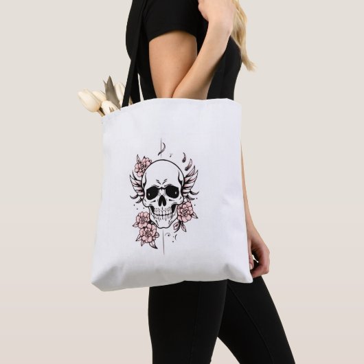 Schedel en Bloem Tote Tas | Randstedig Bloemendesi (Dichtbij)