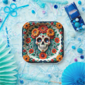 💀🌹Schedel- en bloemblaadje Papieren Bordje (Feest)