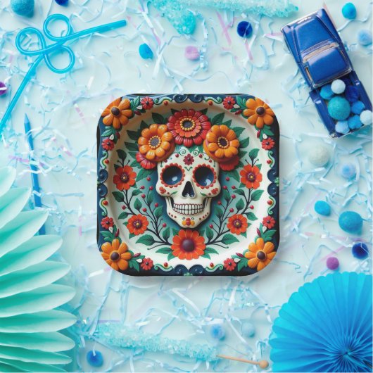 💀🌹Schedel- en bloemblaadje Papieren Bordje (Feest)