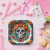 💀🌹Schedel- en bloemblaadje Papieren Bordje (Feest)