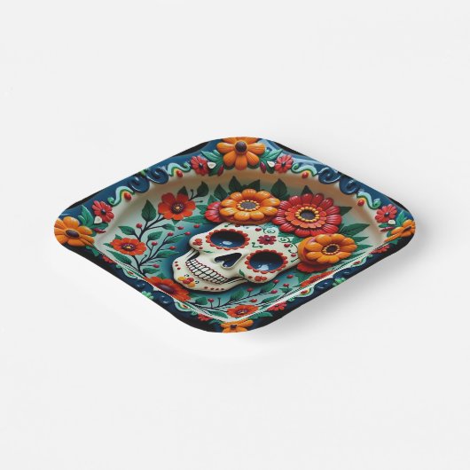 💀🌹Schedel- en bloemblaadje Papieren Bordje (Gebogen)