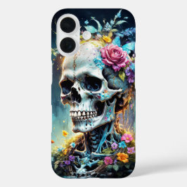 Schedel en bloemen bedekken iPhone 16 hoesje